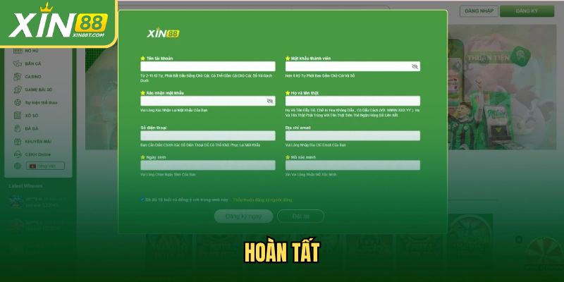 Hoàn tất các bước đăng ký